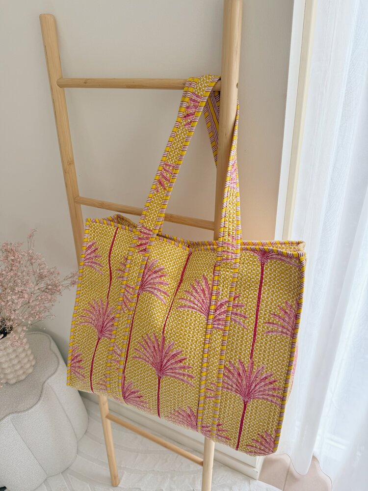 Macie Palm Tree Shopper Bag / Yellow