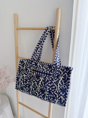 Phleur Flower Shopper Bag / Navy Blue