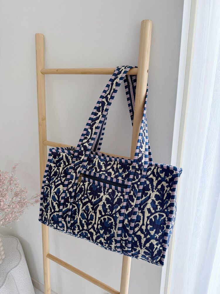 Phleur Flower Shopper Bag / Navy Blue