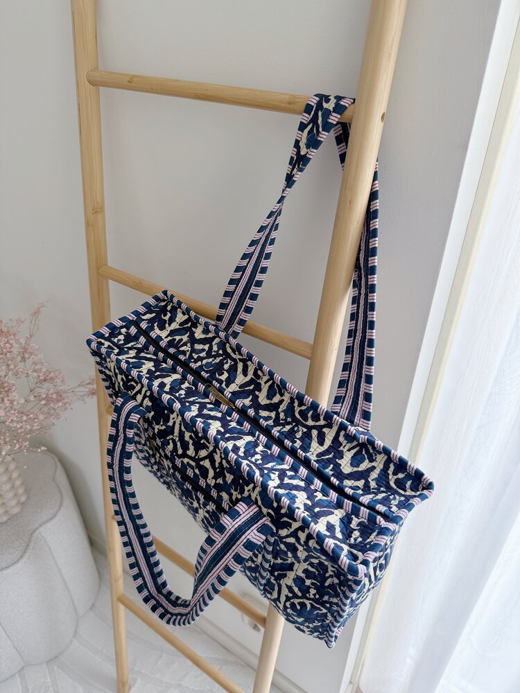 Phleur Flower Shopper Bag / Navy Blue