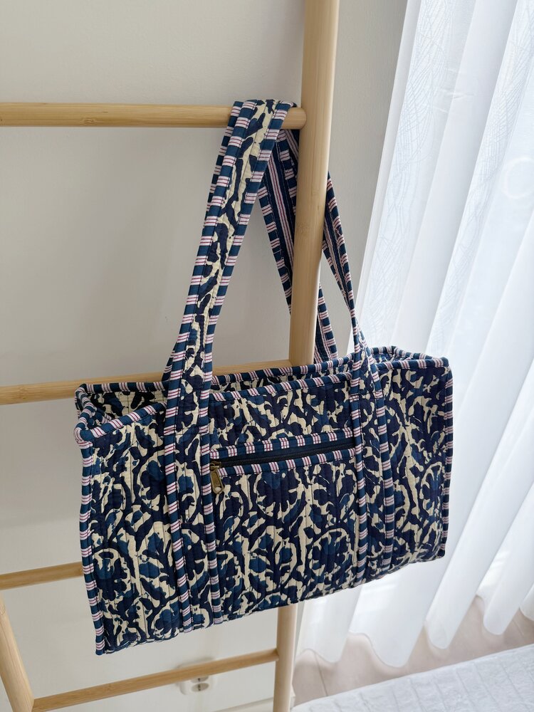 Phleur Flower Shopper Bag / Navy Blue