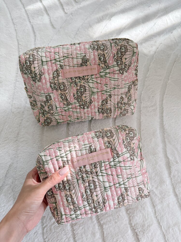 Marly Flower Toiletry Bag / Light Pink & Taupe