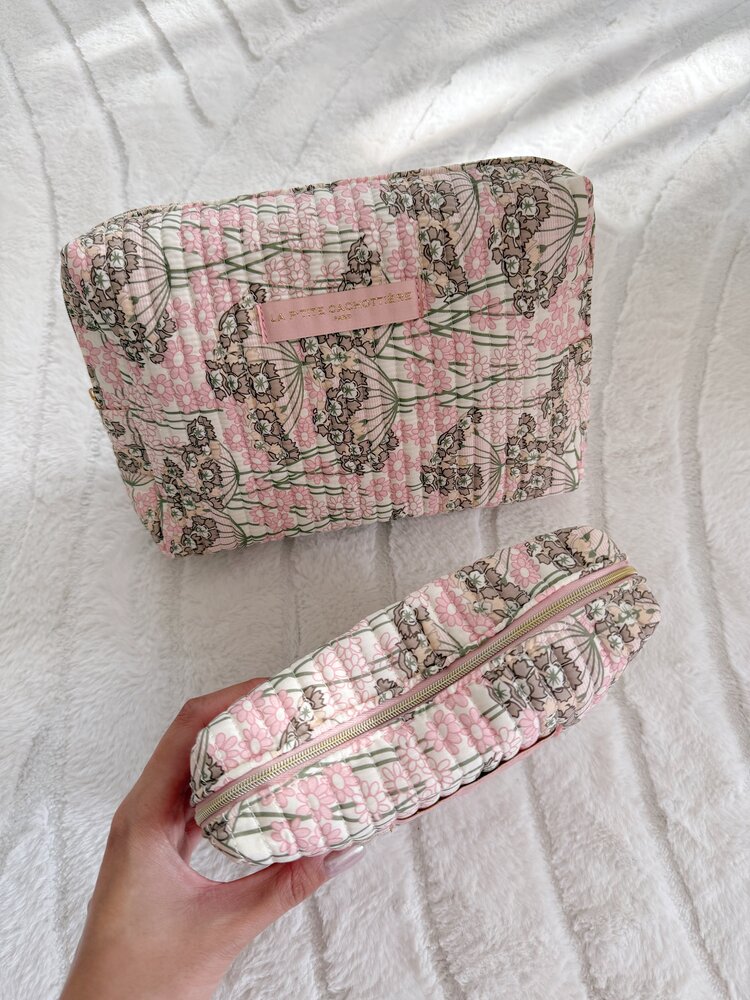 Marly Flower Toiletry Bag / Light Pink & Taupe