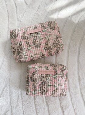 Marly Flower Toiletry Bag / Light Pink & Taupe