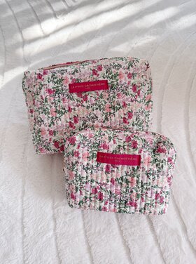Marly Flower Toiletry Bag / Rose Pink & Green