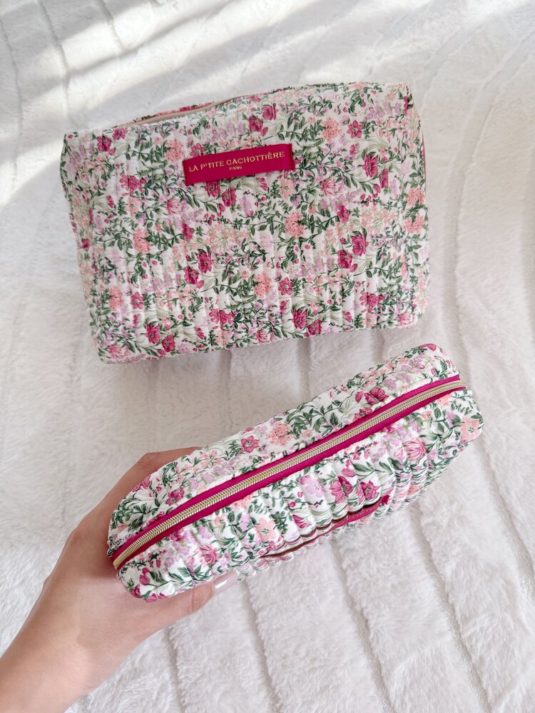 Marly Flower Toiletry Bag / Rose Pink & Green