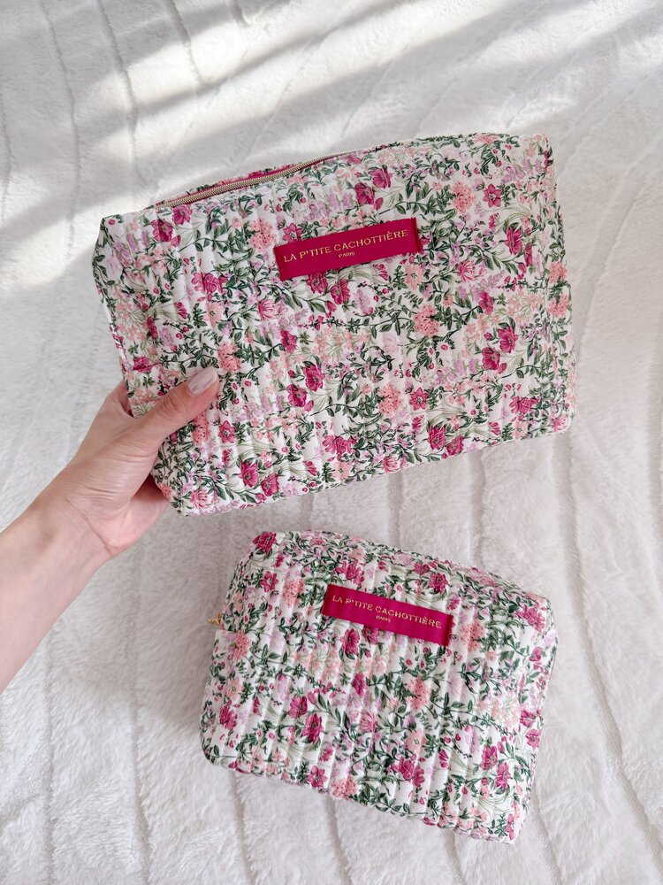 Marly Flower Toiletry Bag / Rose Pink & Green