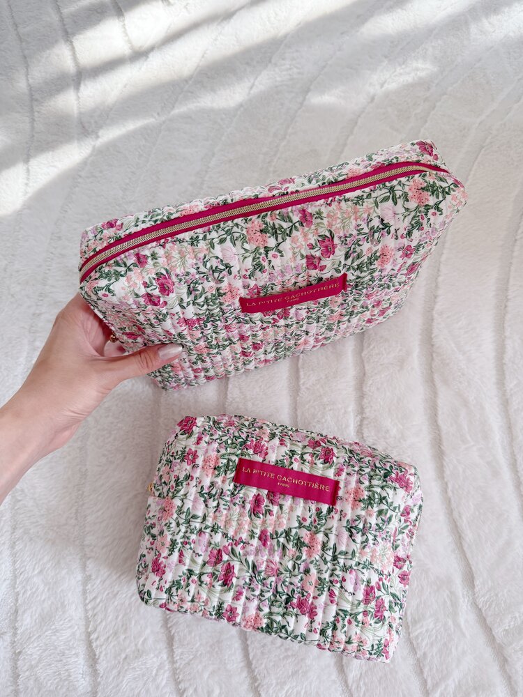 Marly Flower Toiletry Bag / Rose Pink & Green