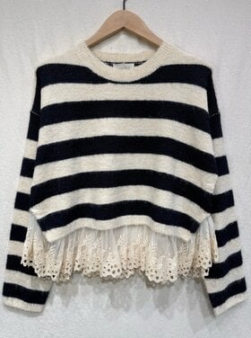 Naila Embroidered Striped Sweater / Navy Blue