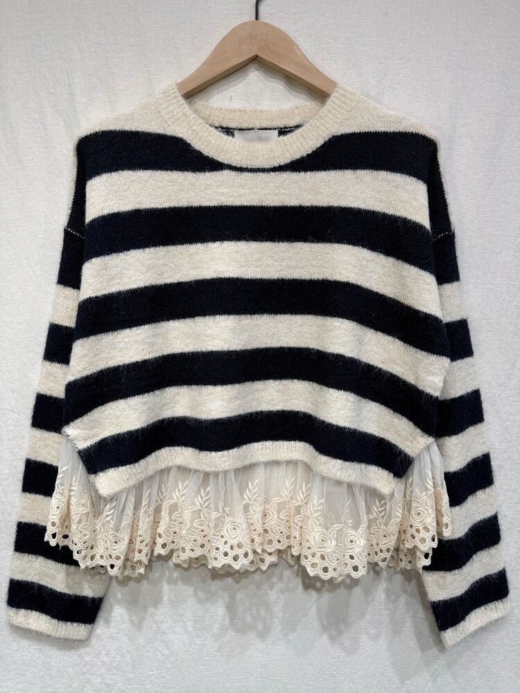 Naila Embroidered Striped Sweater / Navy Blue