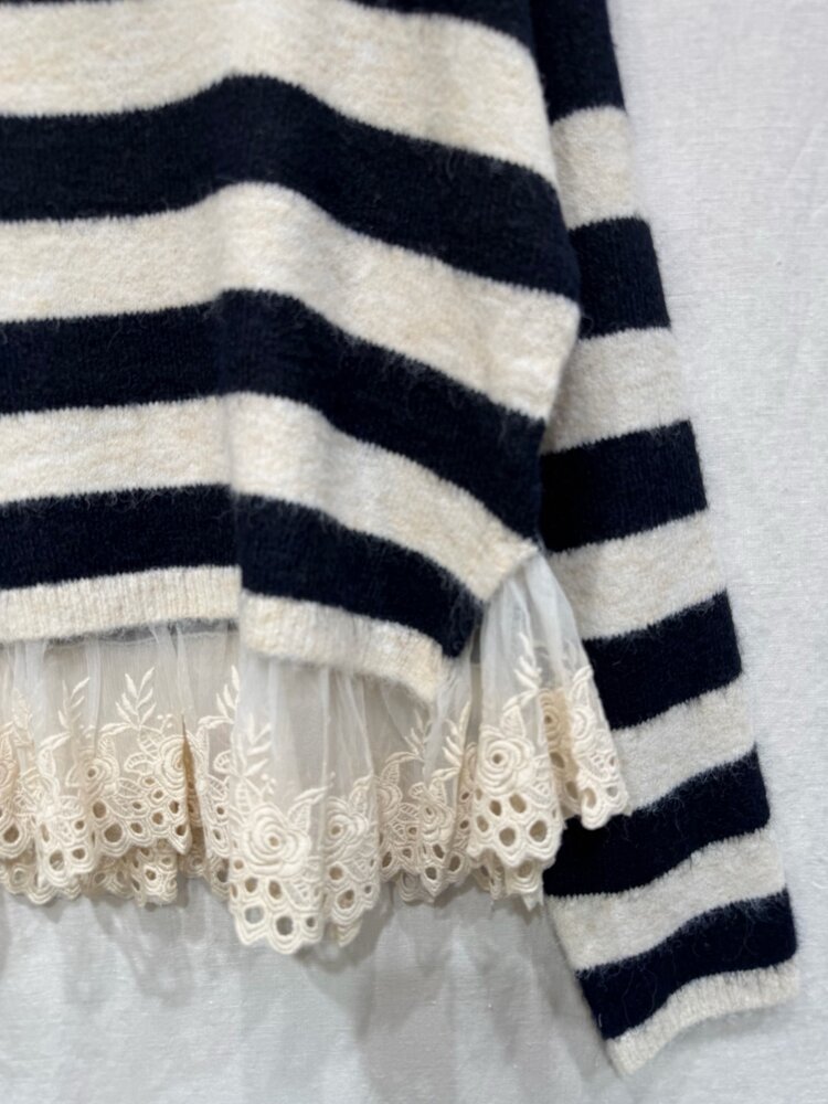 Naila Embroidered Striped Sweater / Navy Blue