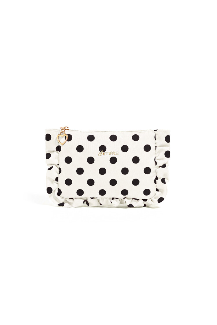 Mailey Polkadot Ruffle Pouch / White