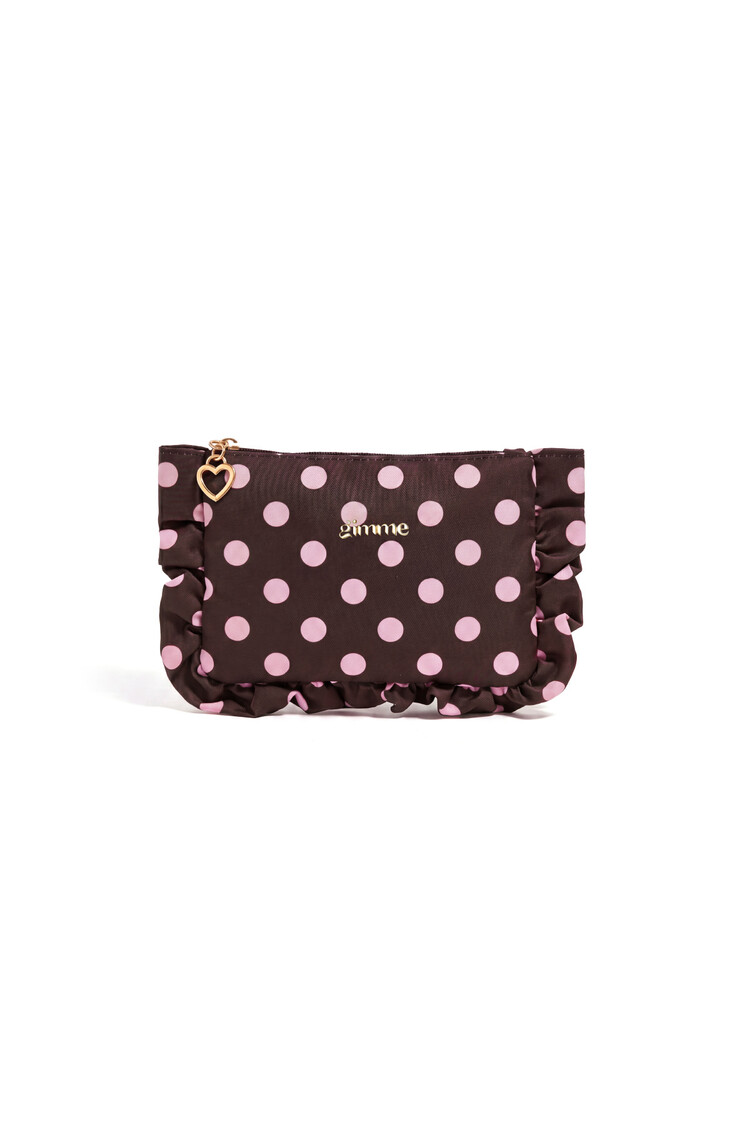 Mailey Polkadot Ruffle Pouch / Brown & Pink