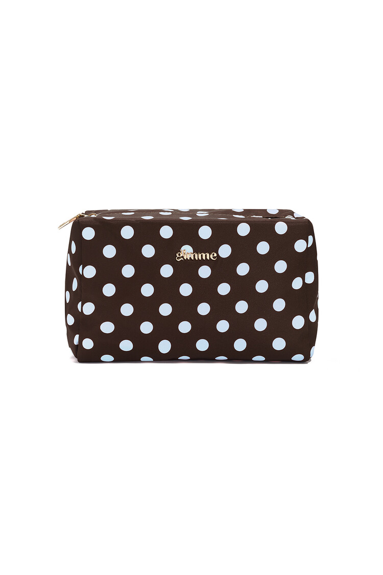 Ella Polkadot Toiletry Bag / Brown & Blue