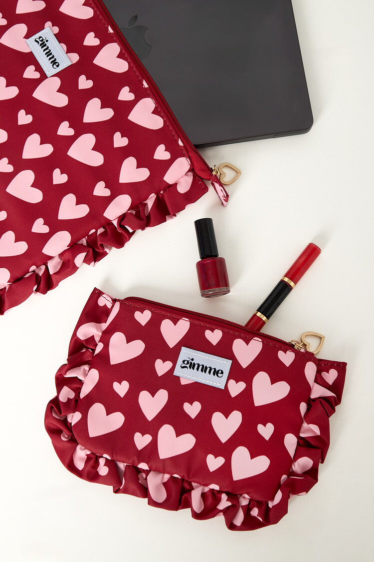 Mailey Heart Ruffle Pouch / Burgundy