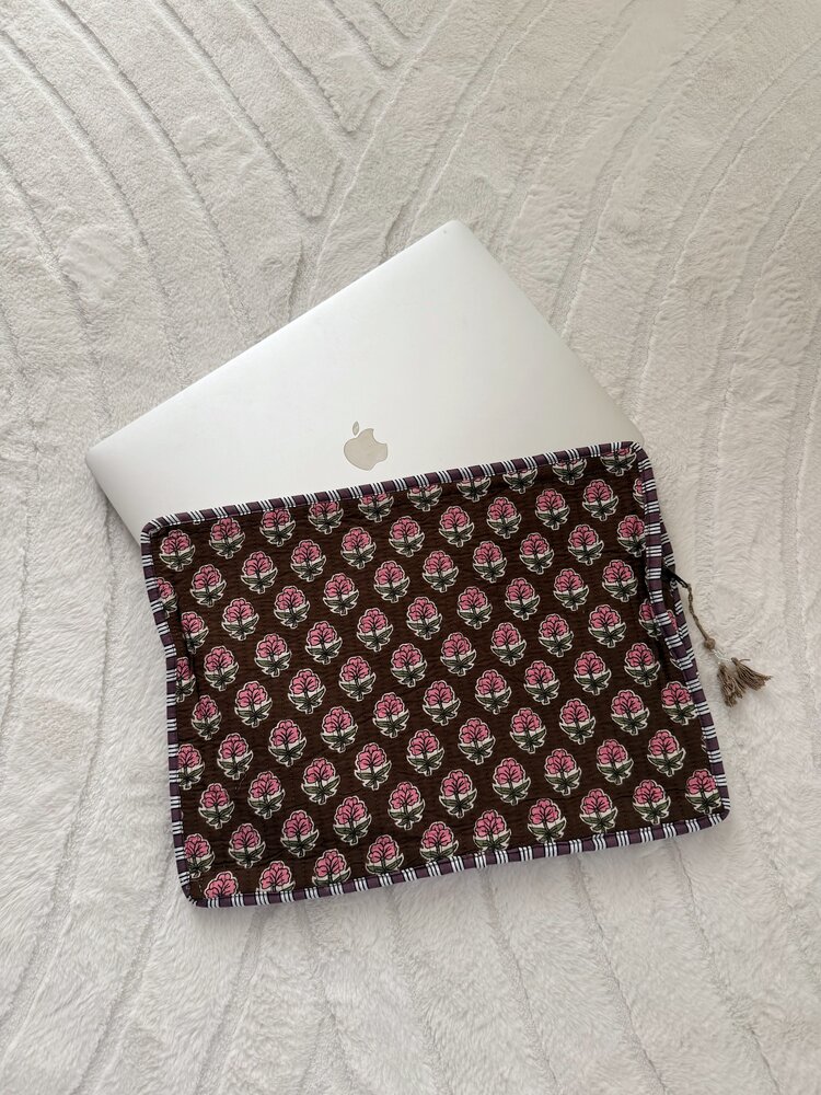 Evia Flower Laptop Sleeve / Brown (16 inch)