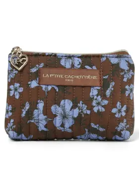 Ava Flower Wallet Pouch / Brown & Blue