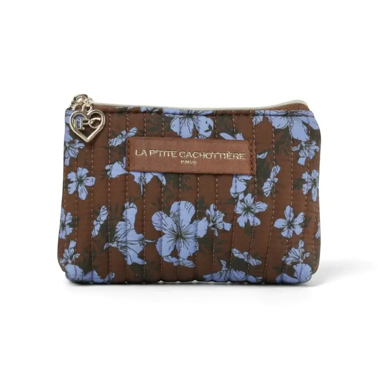 Ava Flower Wallet Pouch / Brown & Blue