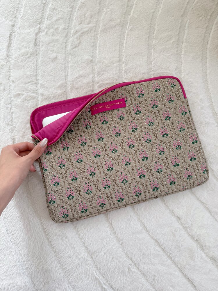 Belin Flower Laptop Sleeve / Light Green & Pink (14 inch)