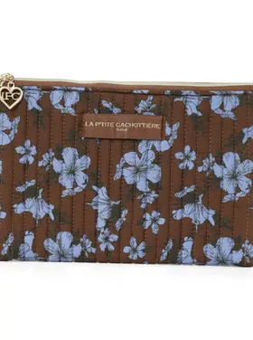 Lizzie Flower Pouch / Brown & Blue
