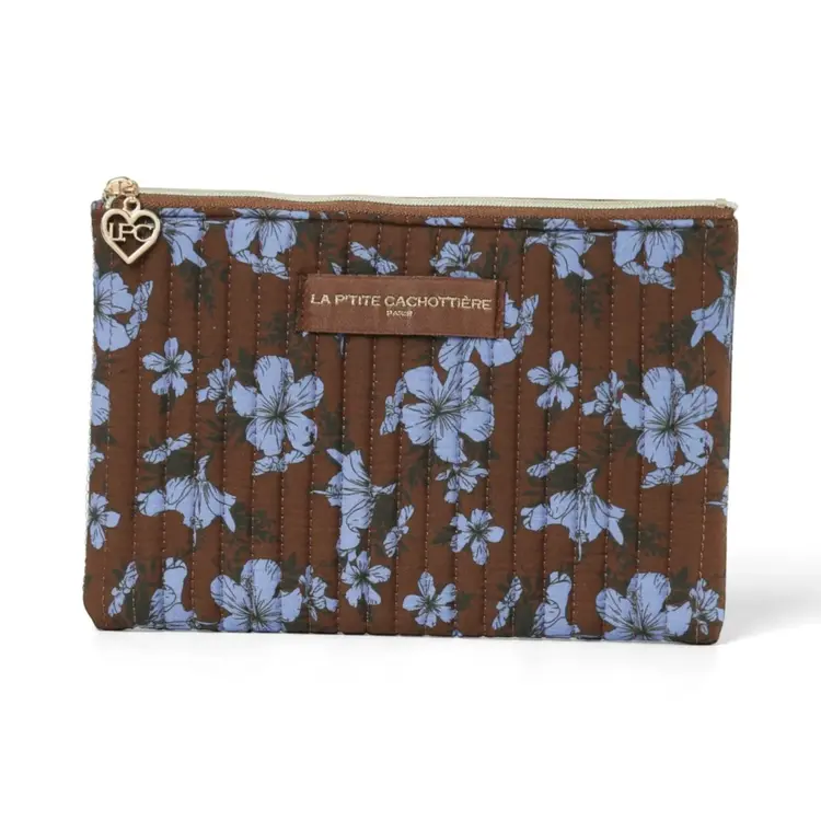 Lizzie Flower Pouch / Brown & Blue