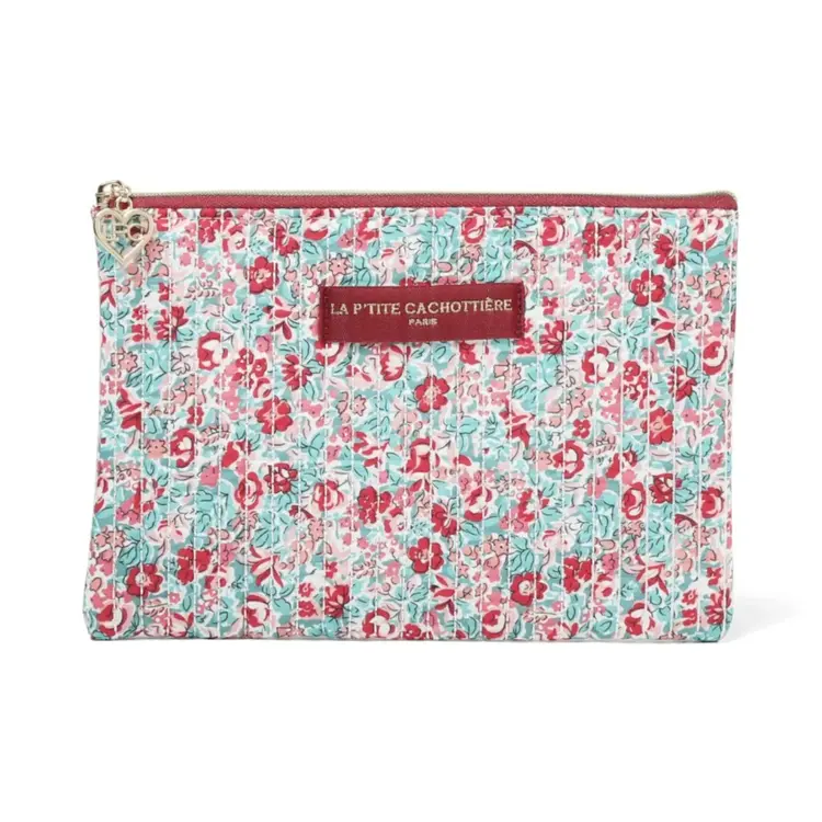 Lizzie Flower Pouch / Mint & Red