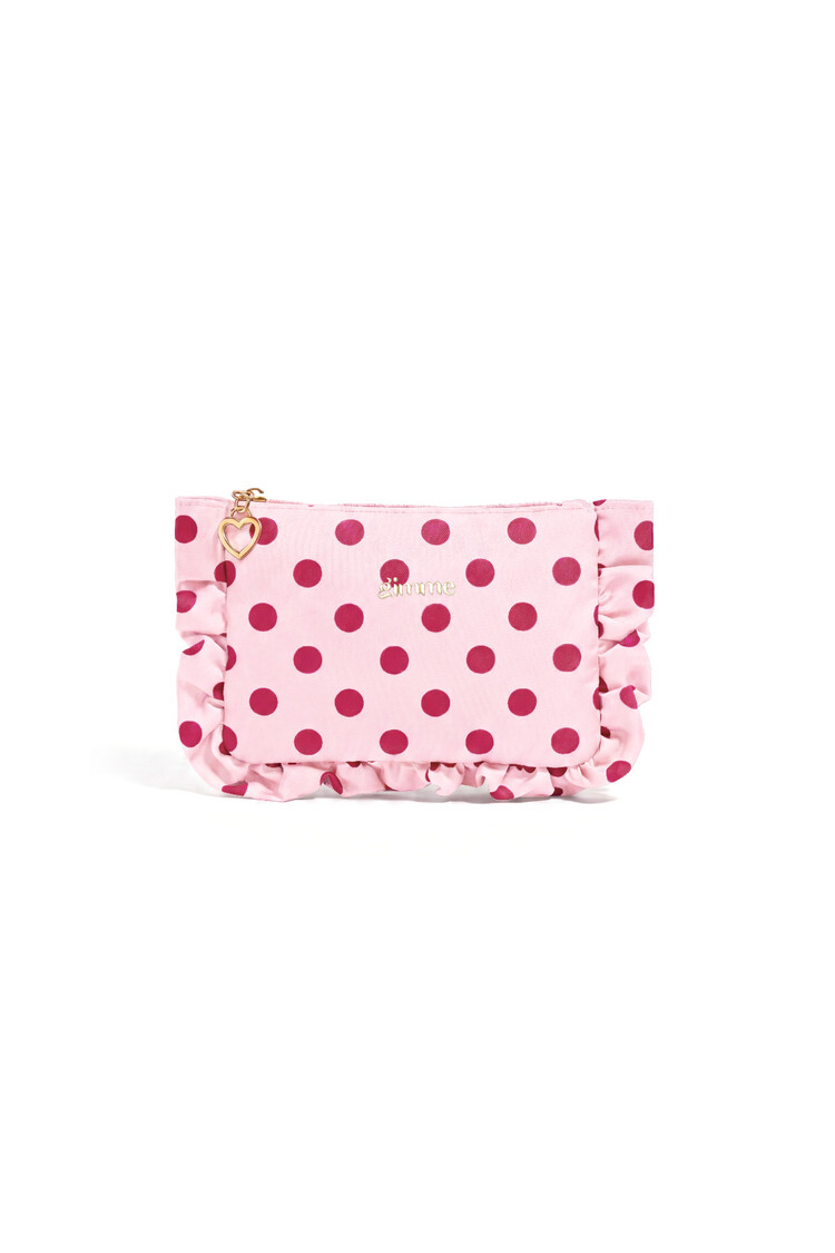 Mailey Polkadot Ruffle Pouch / Fuchsia Pink
