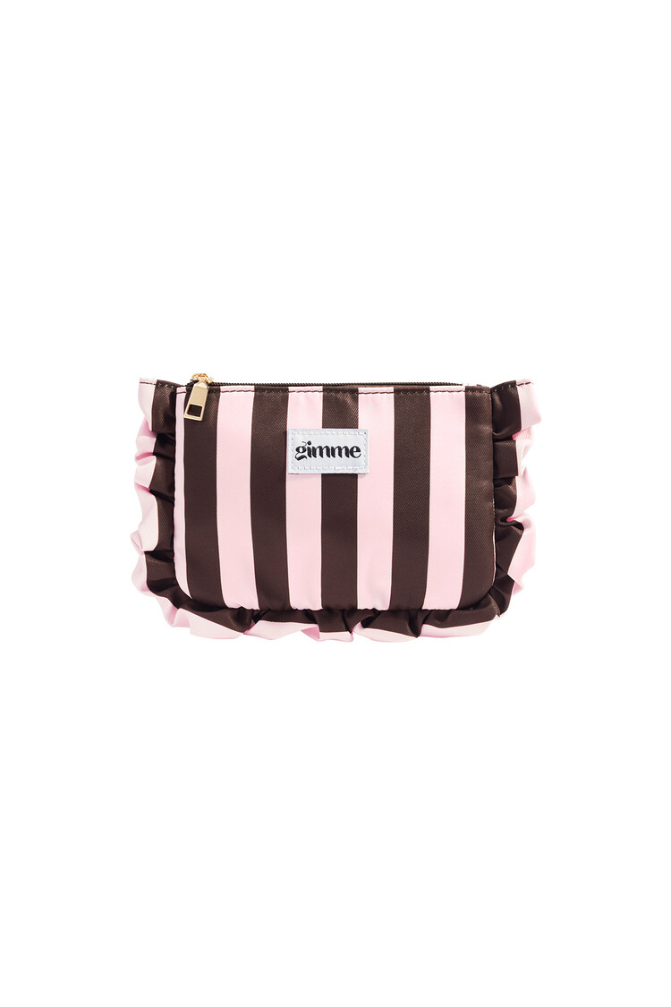 Mailey Stripe Ruffle Pouch / Pink & Brown