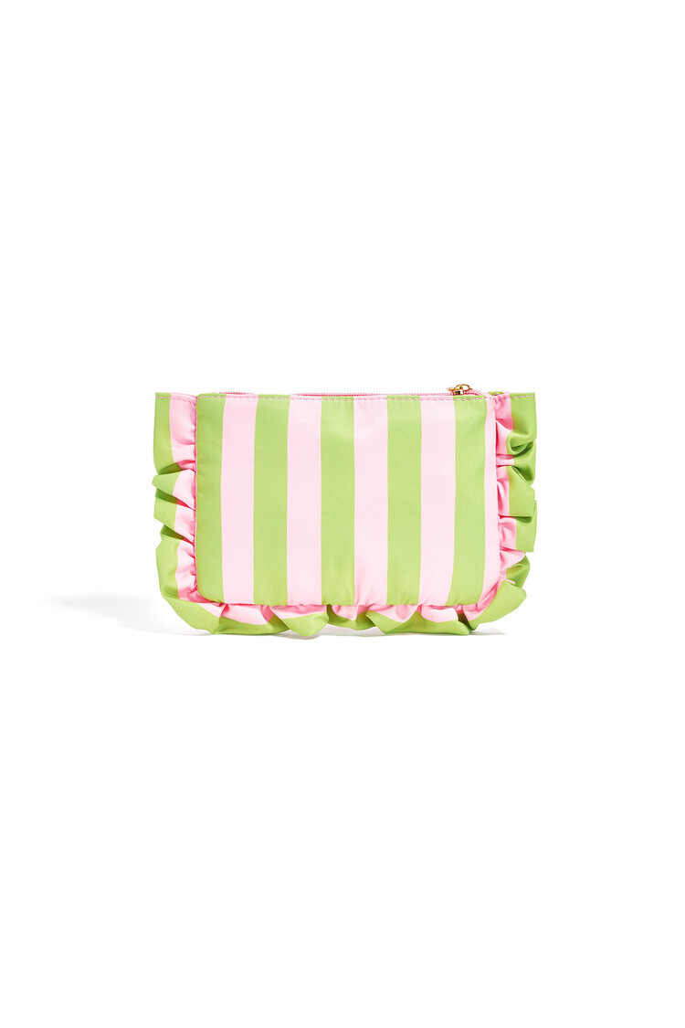 Mailey Stripe Ruffle Pouch / Pink & Green