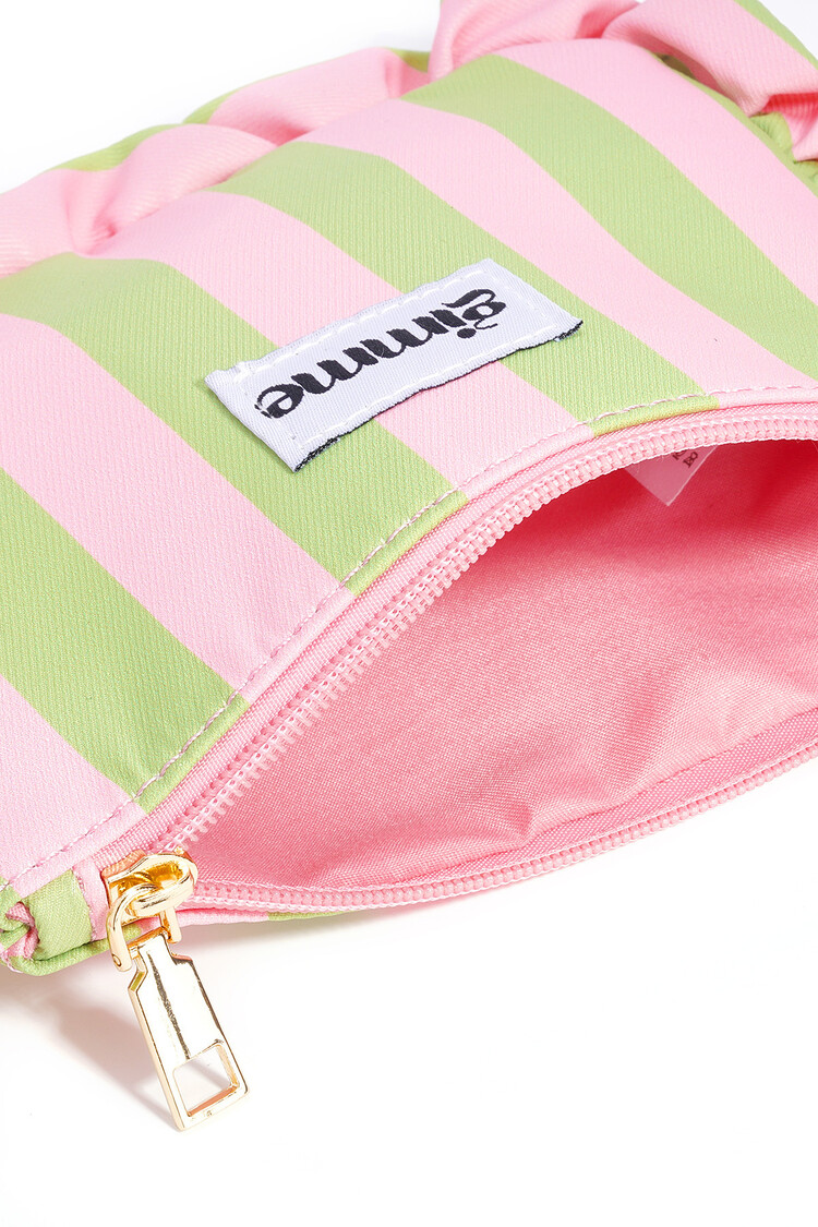 Mailey Stripe Ruffle Pouch / Pink & Green