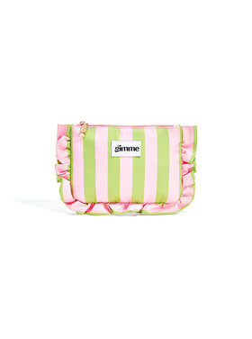 Mailey Stripe Ruffle Pouch / Pink & Green