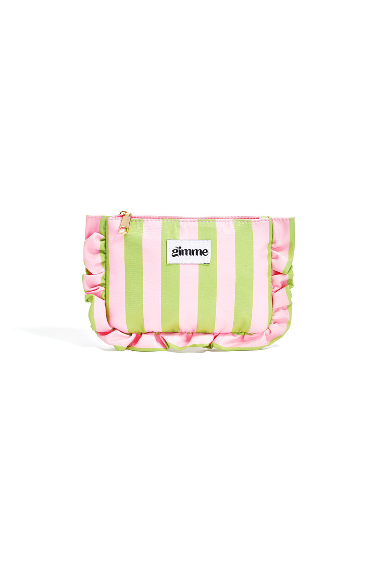 Mailey Stripe Ruffle Pouch / Pink & Green