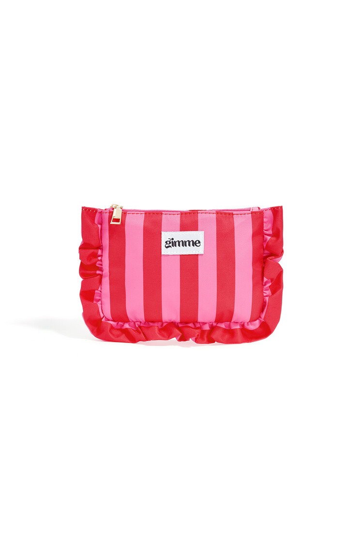 Mailey Stripe Ruffle Pouch / Pink & Red