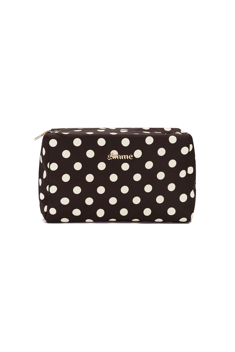 Ella Polkadot Toiletry Bag / Brown & White