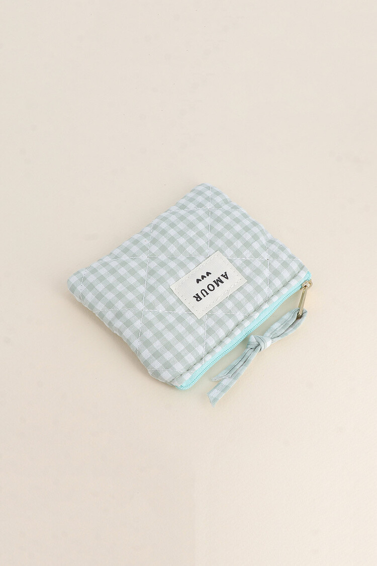 Fairy Small Check Flat Pouch / Green