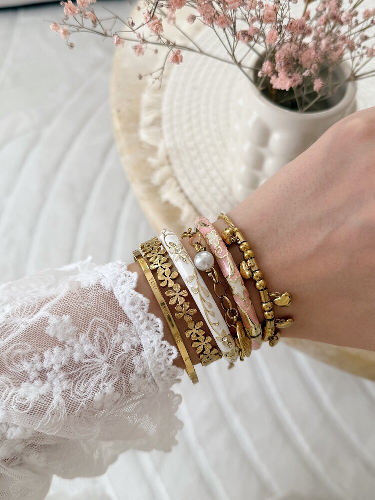 Gold Flower Leaf Bangle Bracelet (COPPER) / Light Yellow
