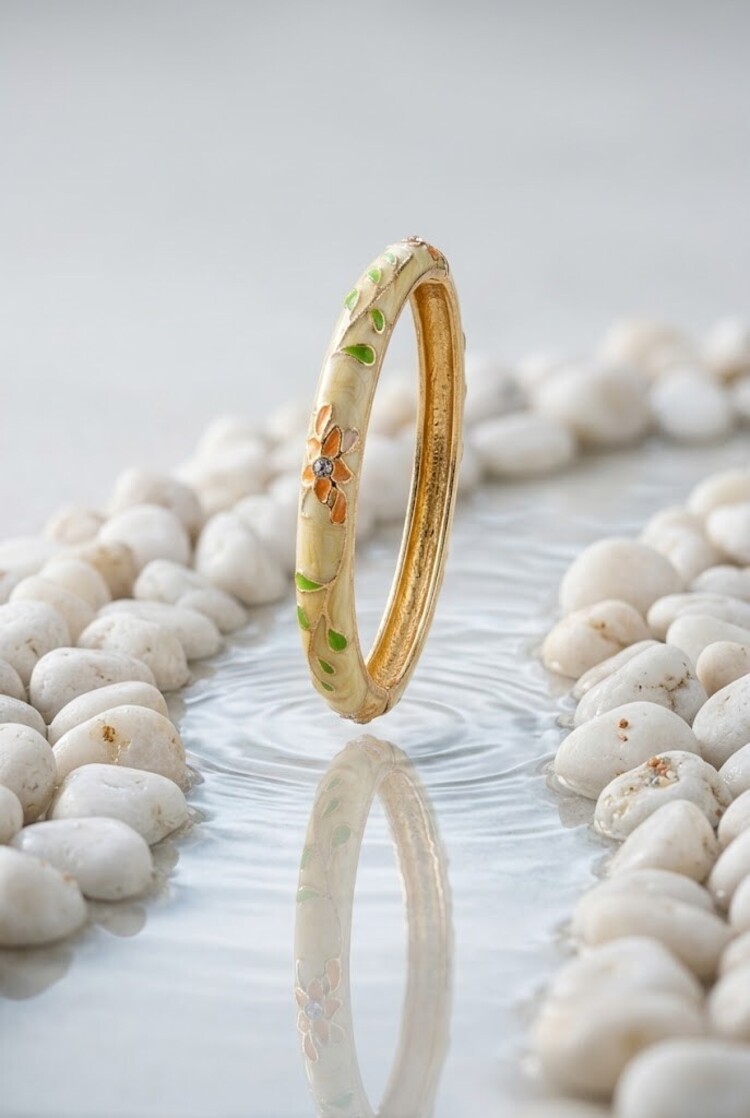 Gold Flower Leaf Bangle Bracelet (COPPER) / Light Yellow