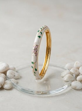 Gold Flower Leaf Bangle Bracelet (COPPER) / White
