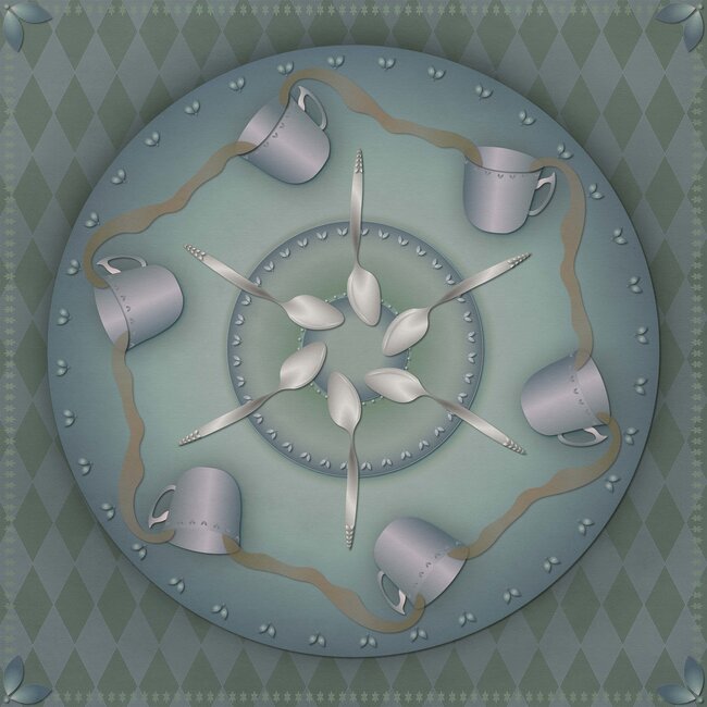 Picnic blanket Cup of tea or coffee blue/green