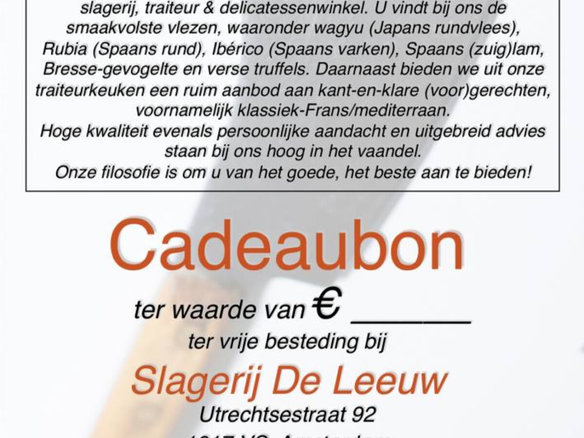 'SdL' Gift card Slagerij De Leeuw Amsterdam