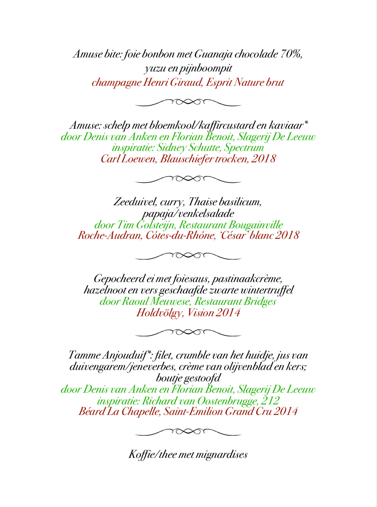 Menu SdL kerstlunch maandag 9 december Bridges