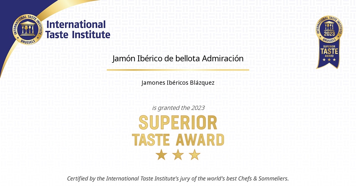 Jamones Blazquez ‘Admiration’ Iberico Bellota ham 3* Superior Taste Award 2023