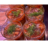 Glaasje schaaldierencurry/ Zeeuwse mossel/zeekraal