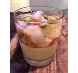 Glaasje gamba fricassee/ kokoscurrycrème/tomatengelei