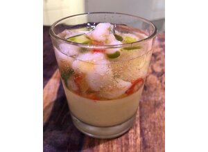 Glaasje gamba fricassee/kokoscurrycrème/tomatengelei