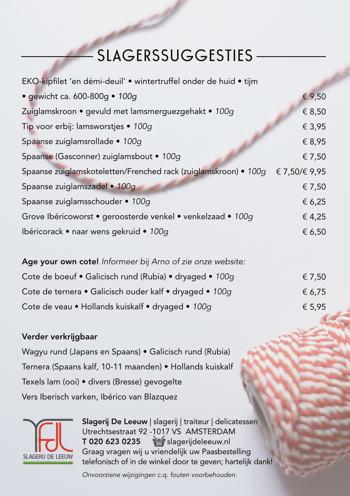 Paasmenu Slagerij De Leeuw Amsterdam