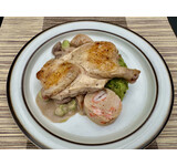 Halve poussin/gamba- rouleau/cassoulet/cèpesaus