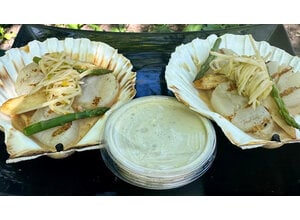 Coquille, aspergetips, aspergespruit, Nouilly-Prat saus