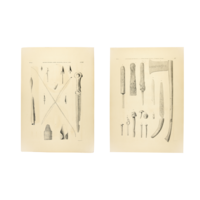 Lithograph of Egyptian weapons and tools