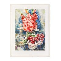 Piet Middelhoek, Still life with gladiolus, roses and hydrangea